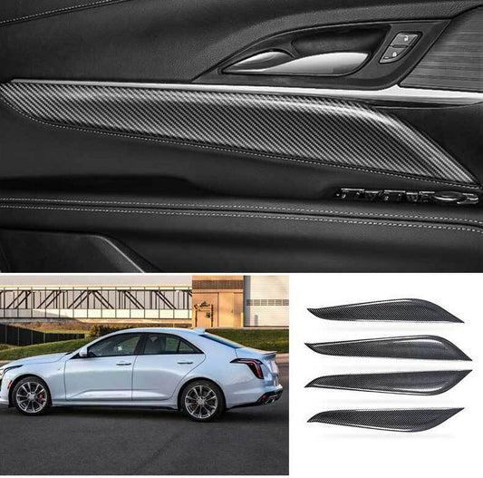 for Cadillac CT4 CT4-V 2020-2023 Carbon Fiber Inner Door Panel Cover Trim 4pcs