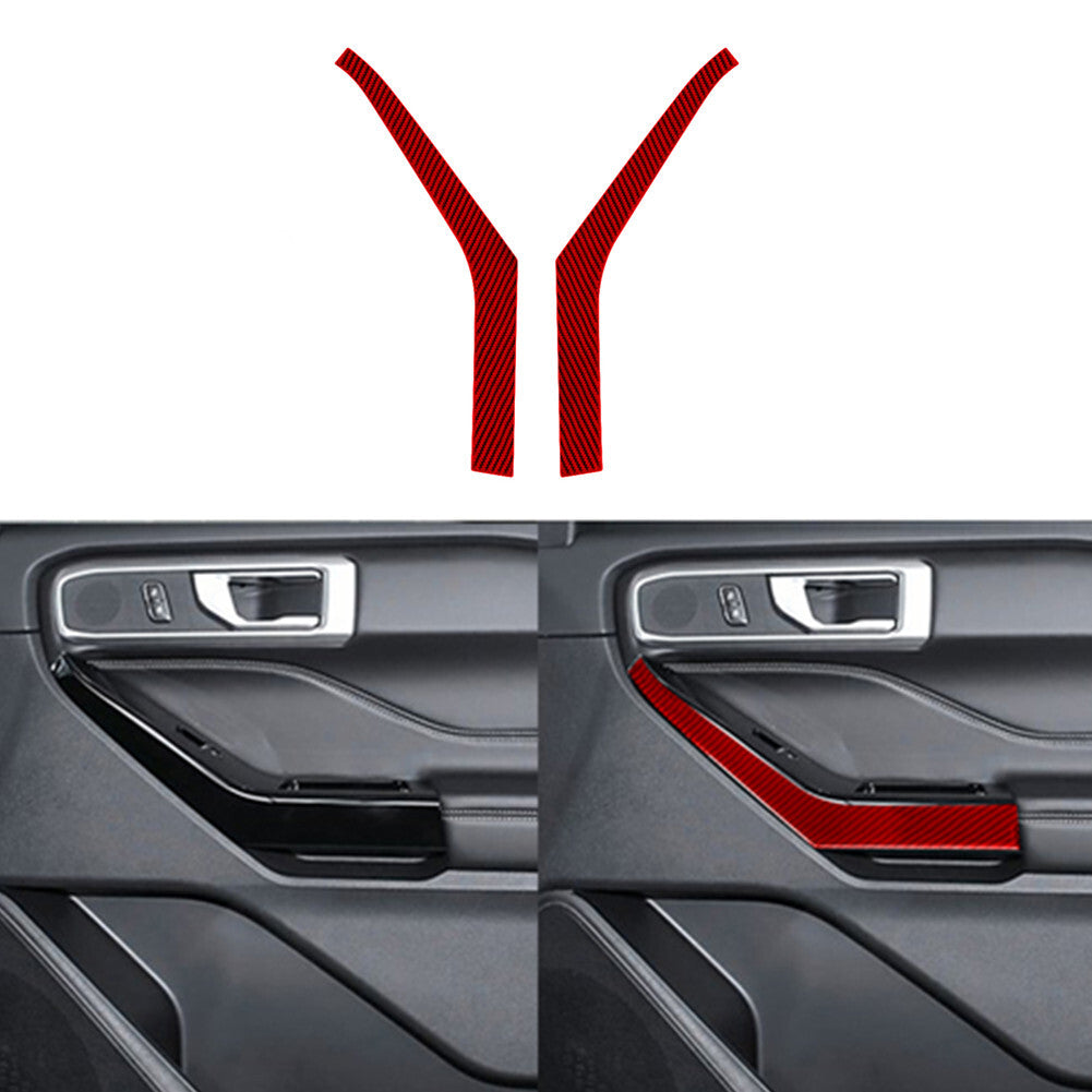 2X Red Carbon Fiber Front Door Panel Cover Trim for Ford Explorer 2020-2023