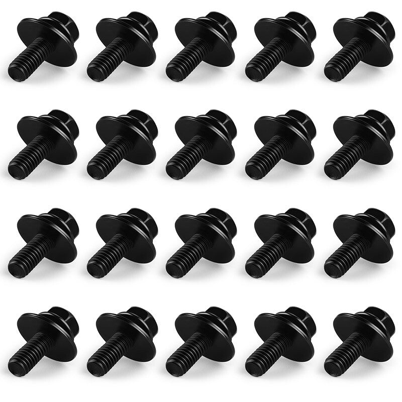 Car Body 20 Bolts Screw Fastener Fender M6-1.0x 16mm Long- 10mm Hex- 17mm Washer