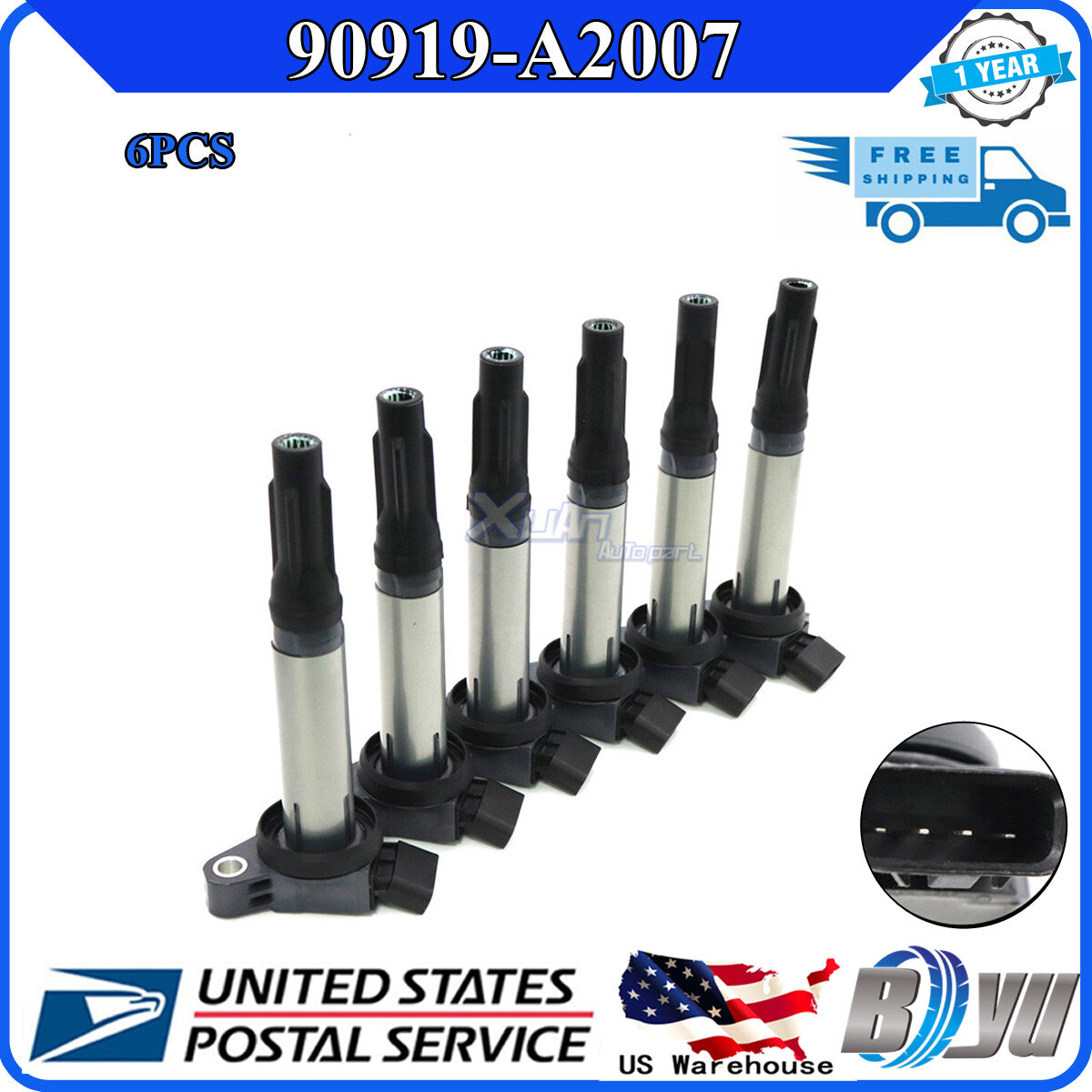 6-pack of brand new ignition coils for Toyota for Camry , for Avalon , Rav4, for Sienna , Venza 3.5L (90919A2007)