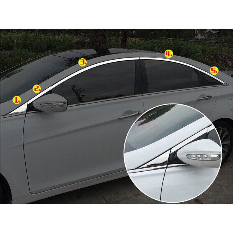 10P Chrome Steel Upper Window Sill Molding Strip Trim for Hyundai Sonata 2011-14