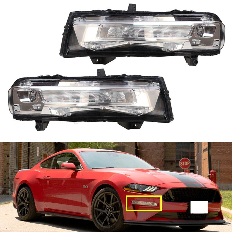 A pair of LED fog lights (DRL) with turn signals for 2018-2020-2021-2022 for Ford Mustangs.