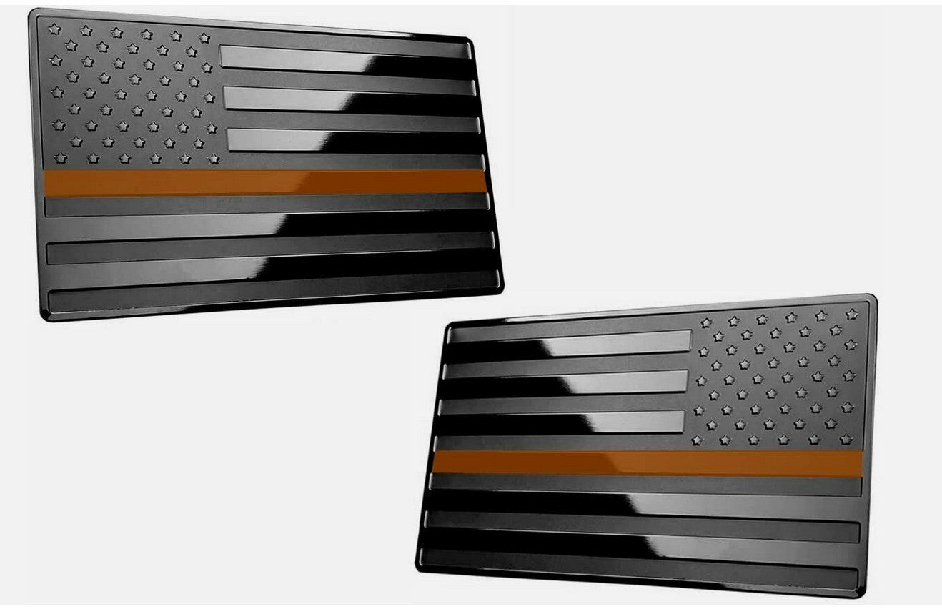 2-piece rear Trun badges for Cadillac side fenders, black and orange.