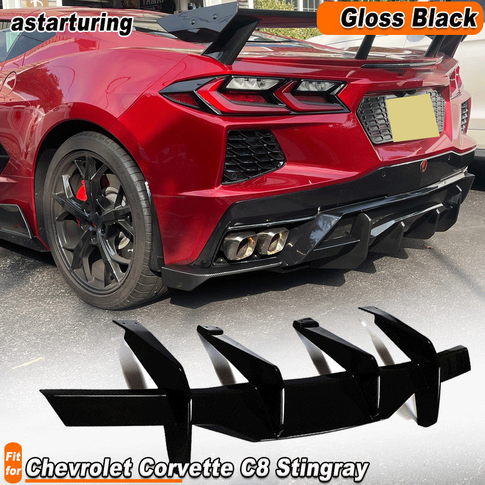 for Chevrolet for Corvette C8 Stingray Z51 STG GLOSSY BLACK Rear Bumper Diffuser Fin