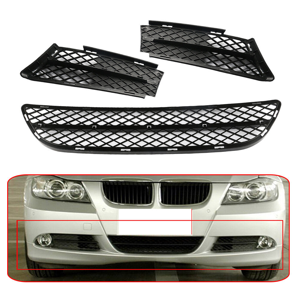 3 Front Lower Left Right Center Bumper Grilles Cover Fits 2006-2008 for BMW 3 Series