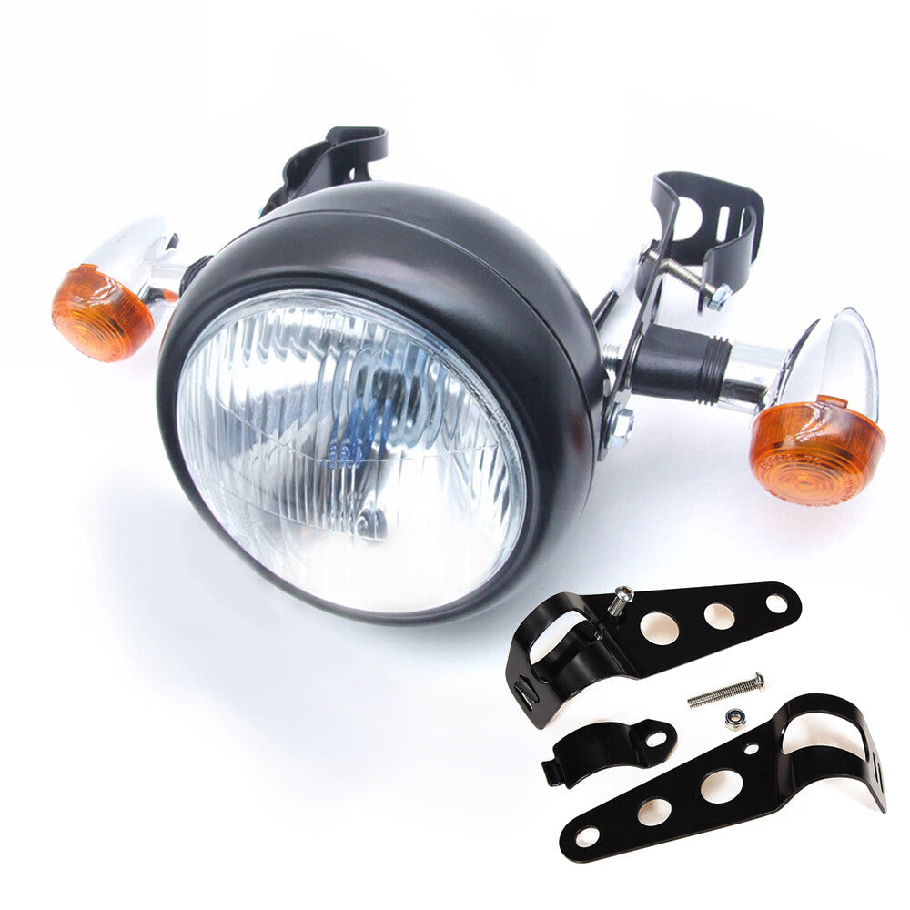Motorcycle headlight with bracket + turn signal lights universal for Harley Cafe Racer