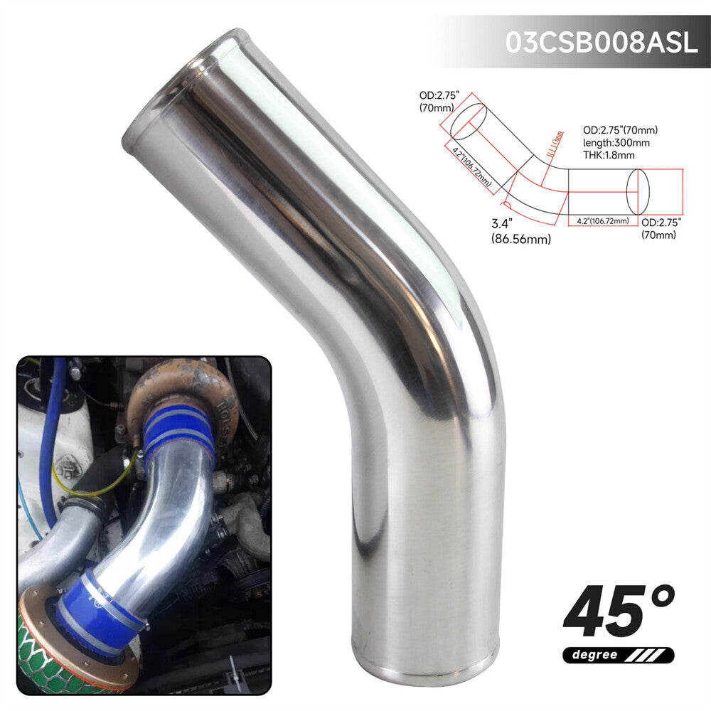 45 Degree 70mm 2.75 inch Aluminum Intercooler Intake Pipe Piping Tube Hose