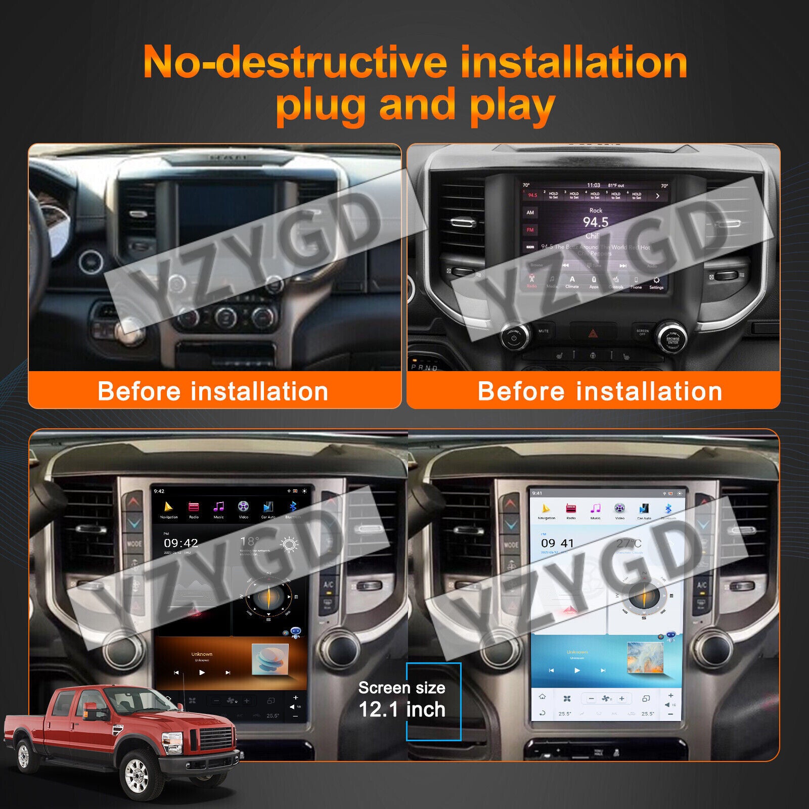 for Dodge for Ram 1500 2500 3500 2019-2021 Android Carplay Car Radio Screen Receiver