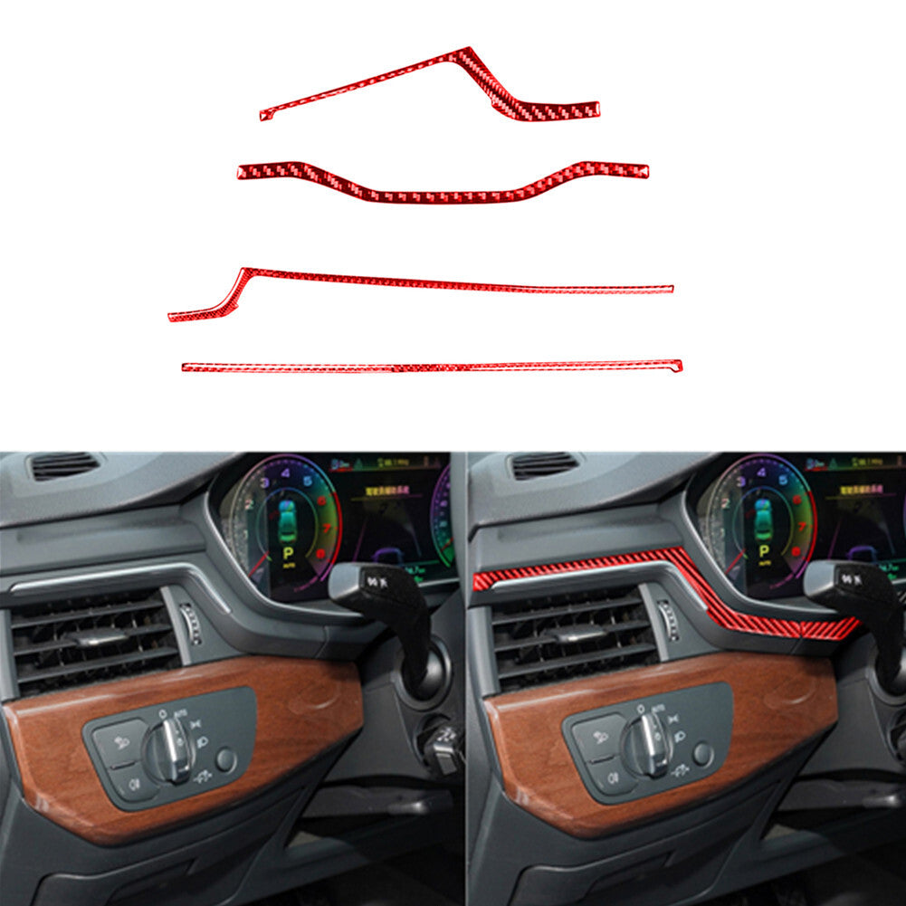 for Audi for A4 2017-19 Red Carbon Fiber Console Panel Decorative Sticker Cover Trim