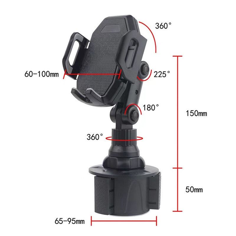 360 Degree Car Cup Holder Mobile Phone Mount Adjustable Angle Stand Cradle Black