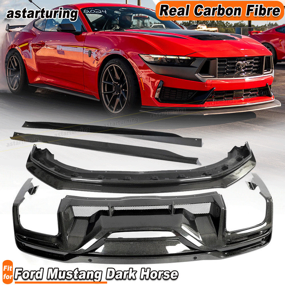 for Ford for Mustang Dark Horse REAL CARBON Front Bumper Lip Diffuser Side Skirts
