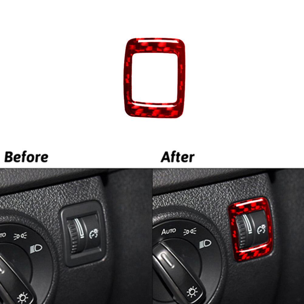 Red Carbon Fiber Dim Light Switch Frame Cover Trim for Volkswagen for Tiguan 2013-17