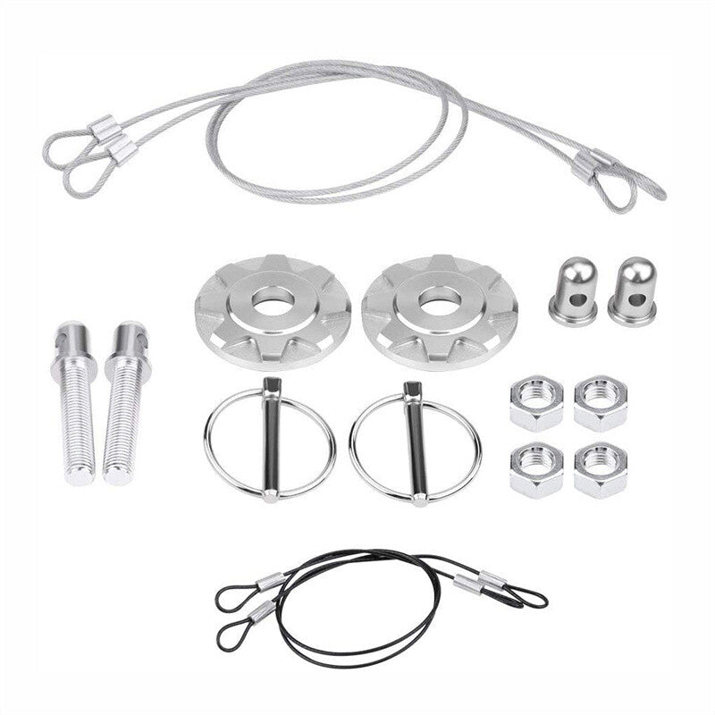2x CNC Aluminum Universal Car Bonnet Hood Pin Lock Latch Appearance Kit Silver