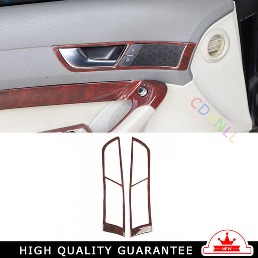 Car Inner Door Handle Cover Frame Trim 2PCS Fit for Audi A6l 05-2011 Brown Wood