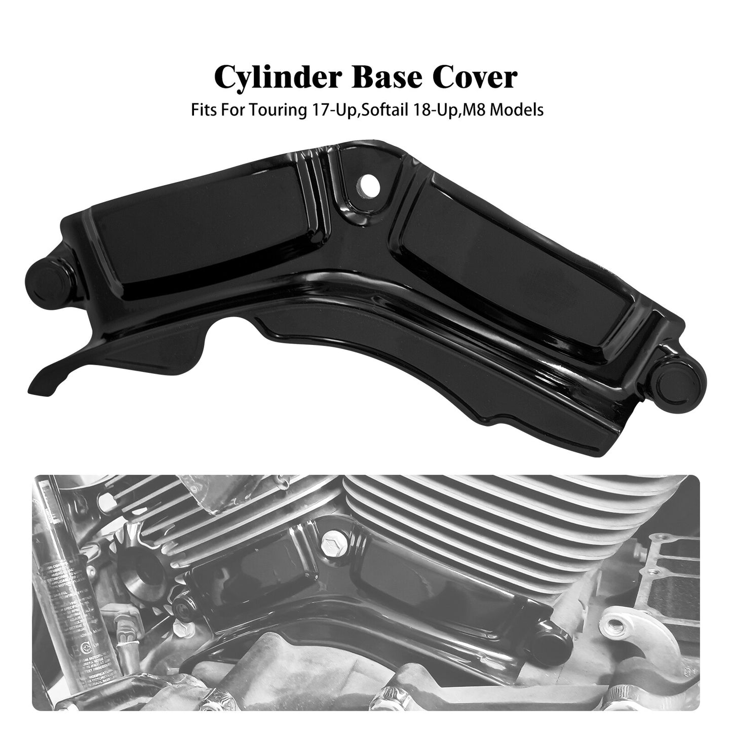 Black Cylinder Base Engine Cover for Harley Touring Street Road Glide 2017-2023