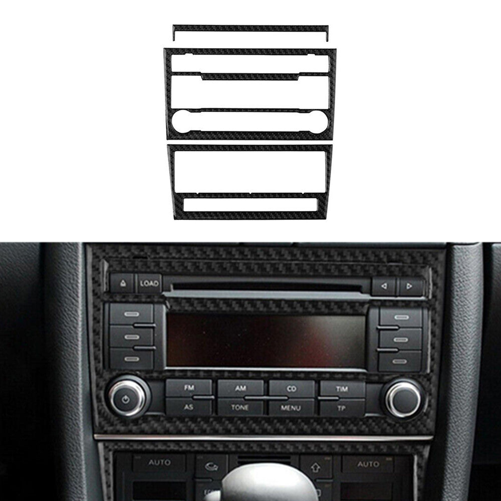 3Pcs Central CD Player Panel Trim Cover Carbon Fiber for Audi for A4 S4 2007-2008
