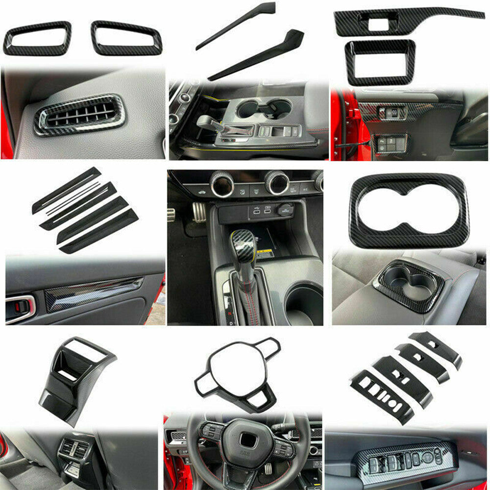 Carbon Fiber Decor Interior Dash Cover Trim Kit Set for Honda for Civic 2022-2023