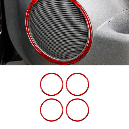 4Pcs Red Carbon Fiber Door Speaker Ring Cover Trim for Nissan Rogue 2014-2016