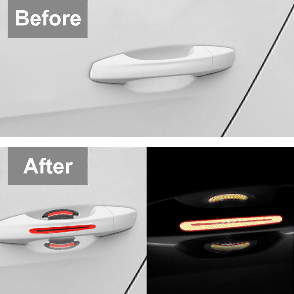 4-Piece Universal Carbon Fiber Car Door Handle Reflective Scratch Protection