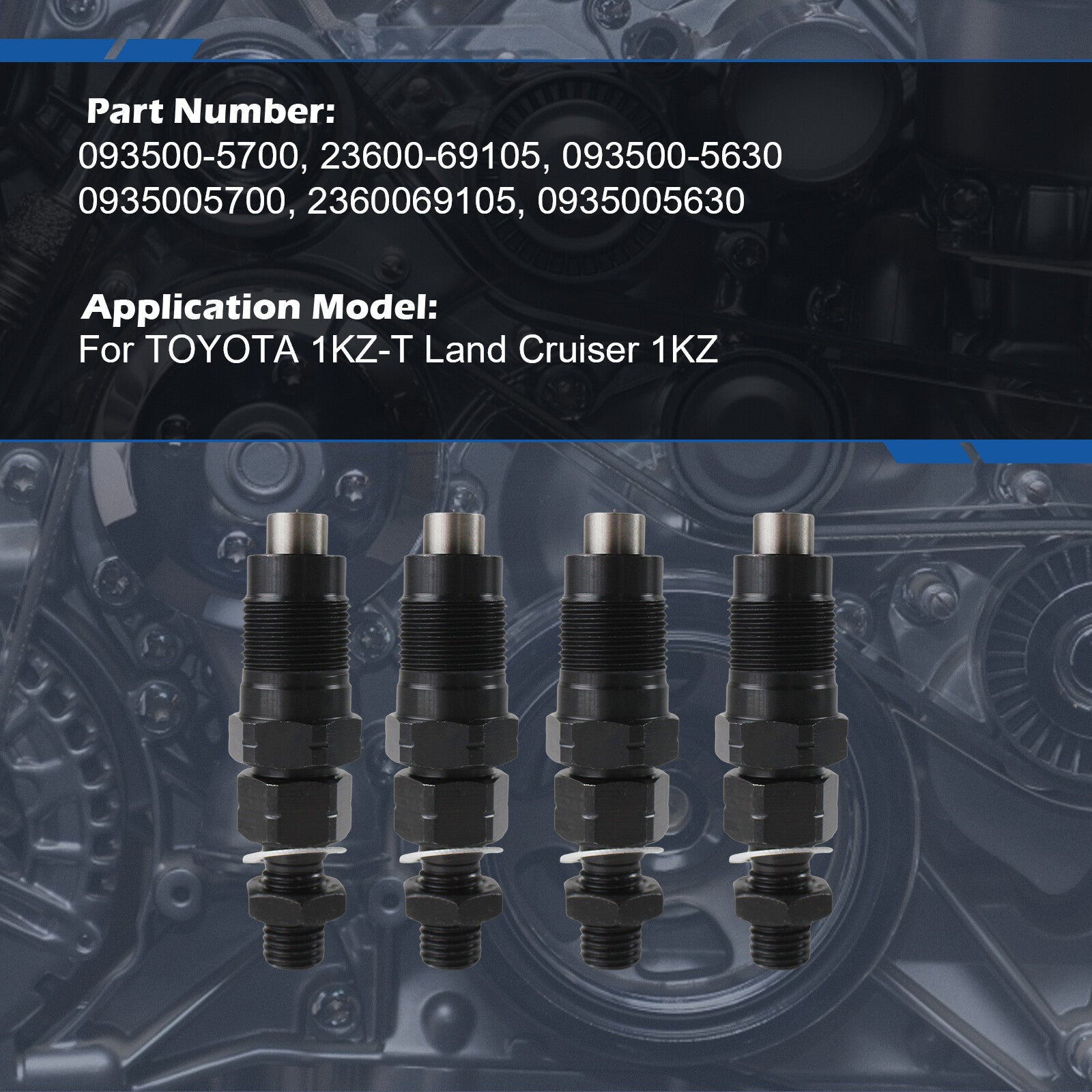 4 Fuel Injector 093500-5700 23600-69105 for Toyota 1KZ 1KZ-T Engine for Land Cruiser