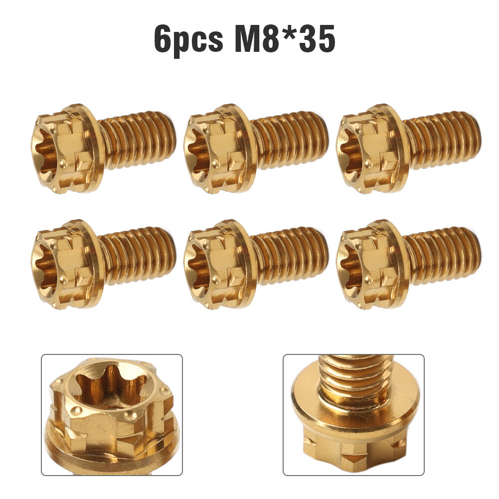 6pcs Bolts Torx Head Flange Screws M8x35mm Gold For Motorcycle Bike
