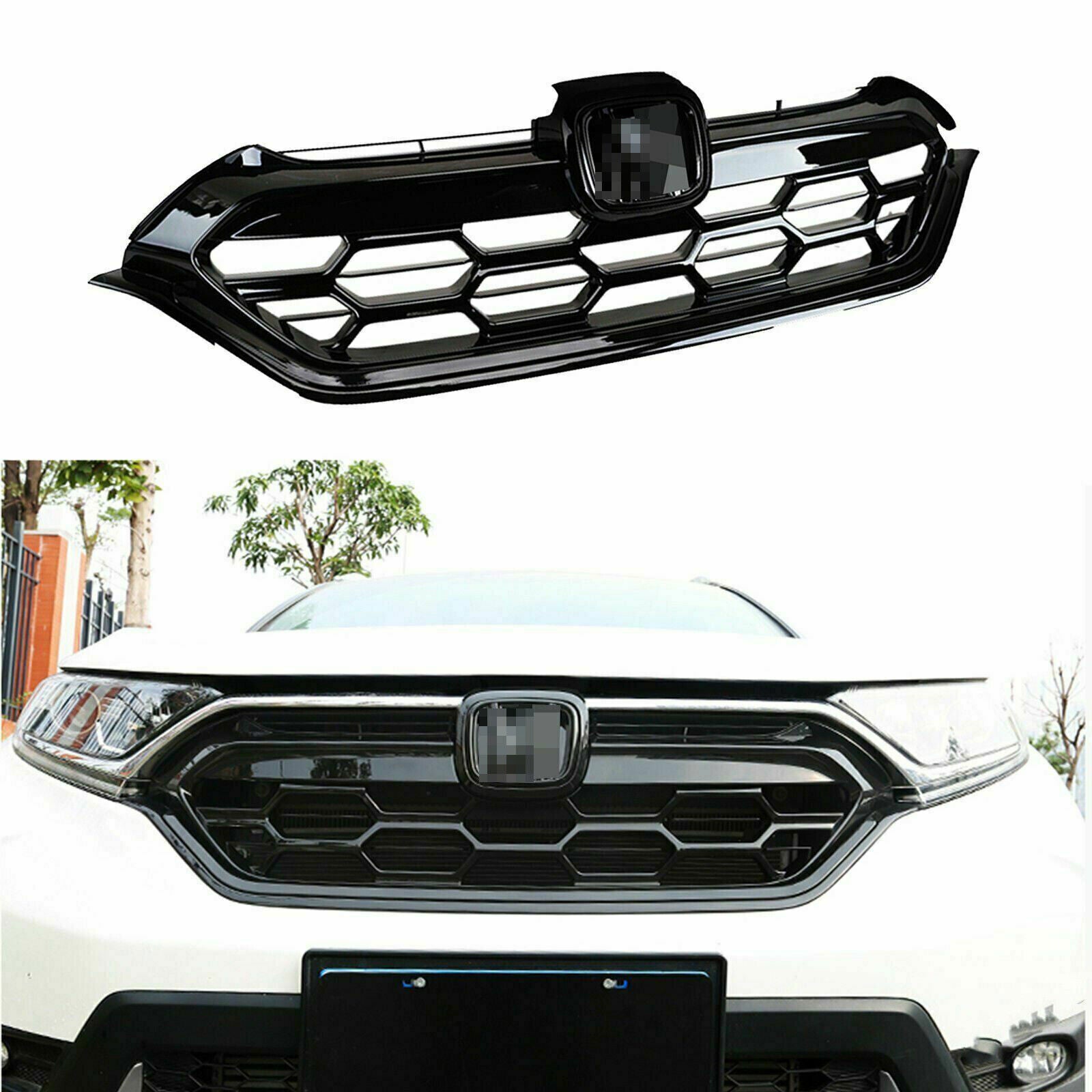 for Honda CR-V CRV 2017-2022 Gloss Black Grille Front Bumper Center Mesh Replace