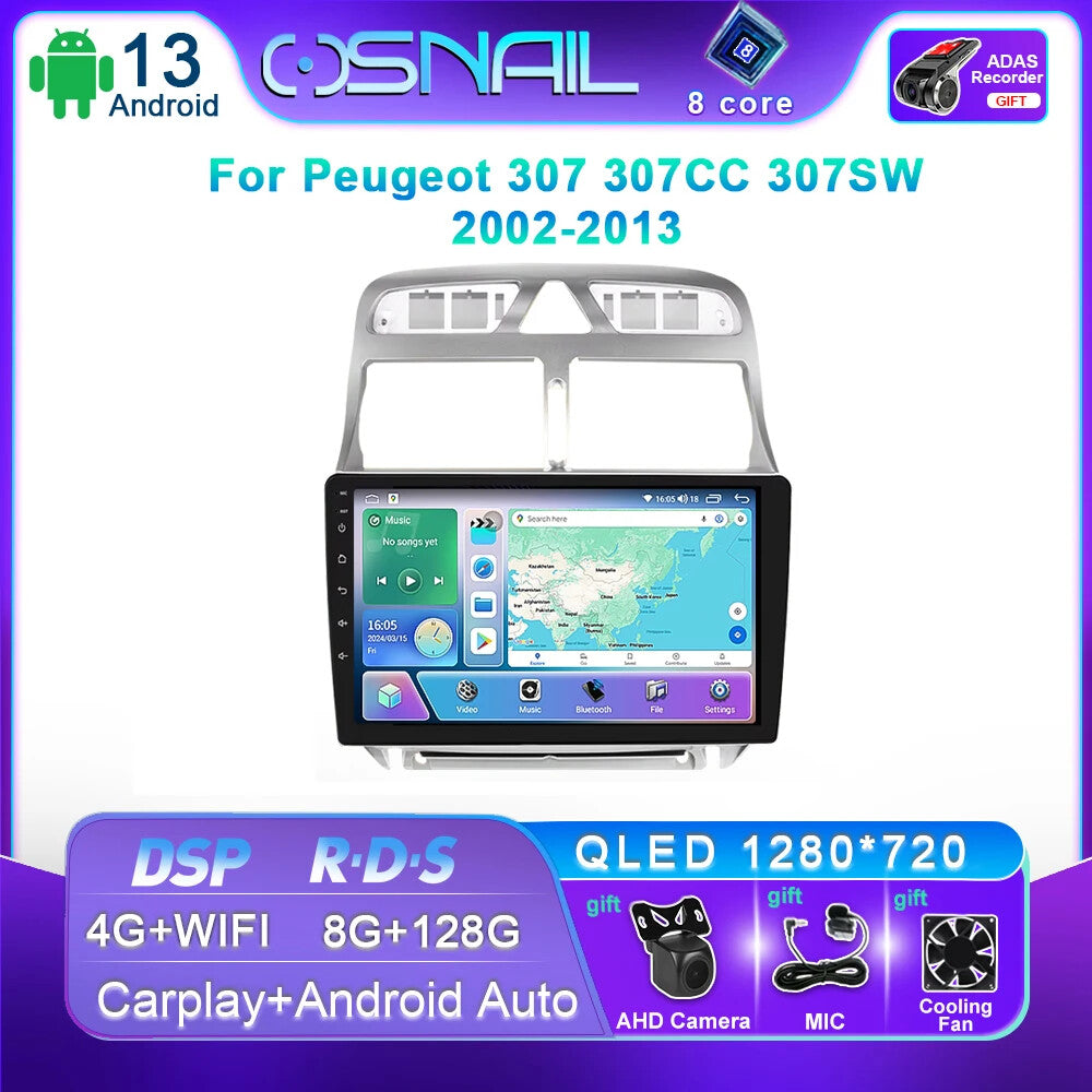 Car Radio for Peugeot 307 307CC 307SW 2002-2013 CarPlay Auto GPS Player Screen