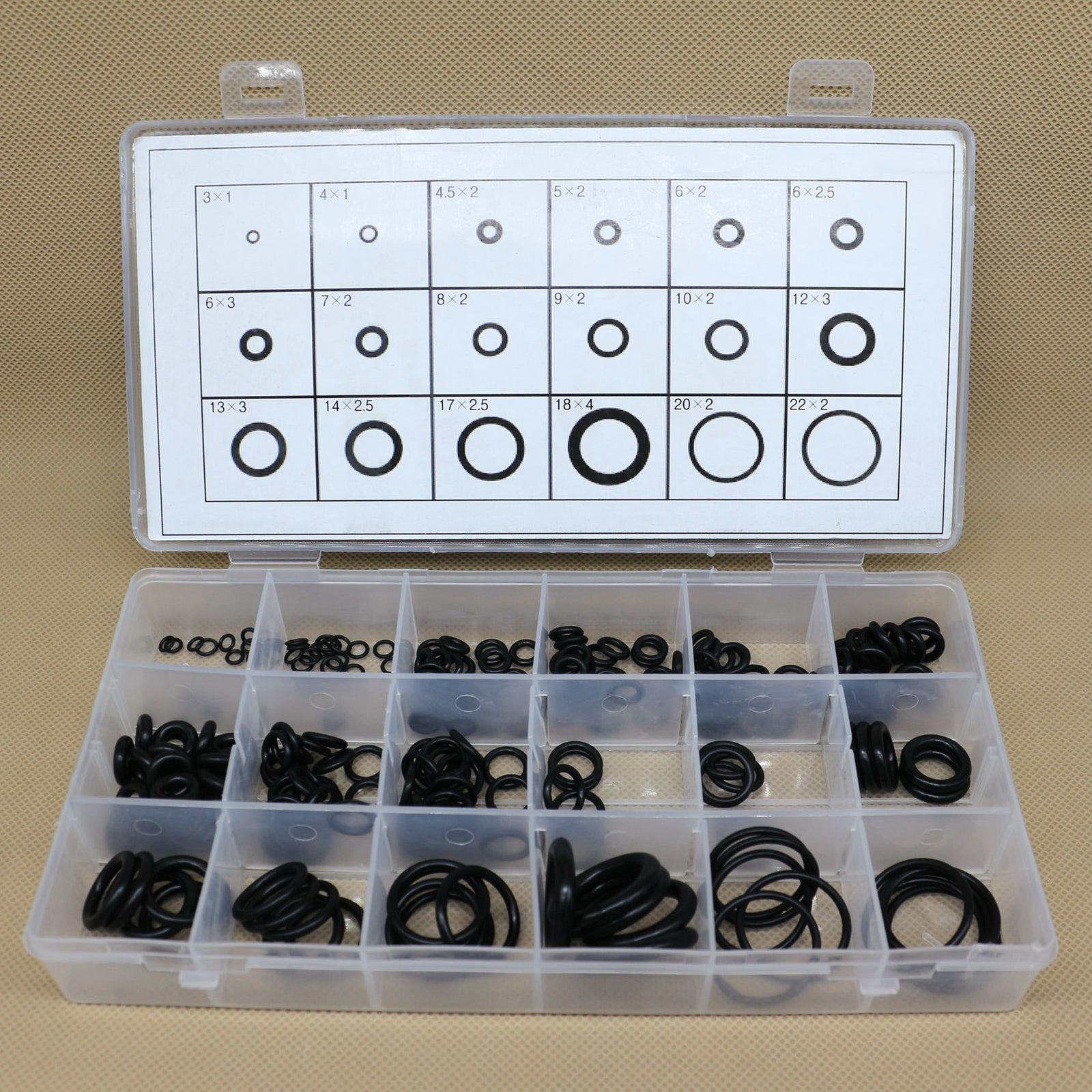 18 Sizes of Rubber O-Ring Washing Machine Gasket Sets and Automotive Sealing Kits (225 Pieces)