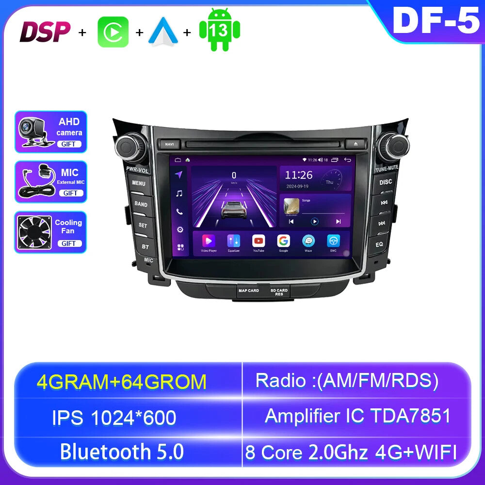 for Hyundai I30 GD for Elantra GT 2012-2017 Car Radio Auto CarPlay Screen GPS Player