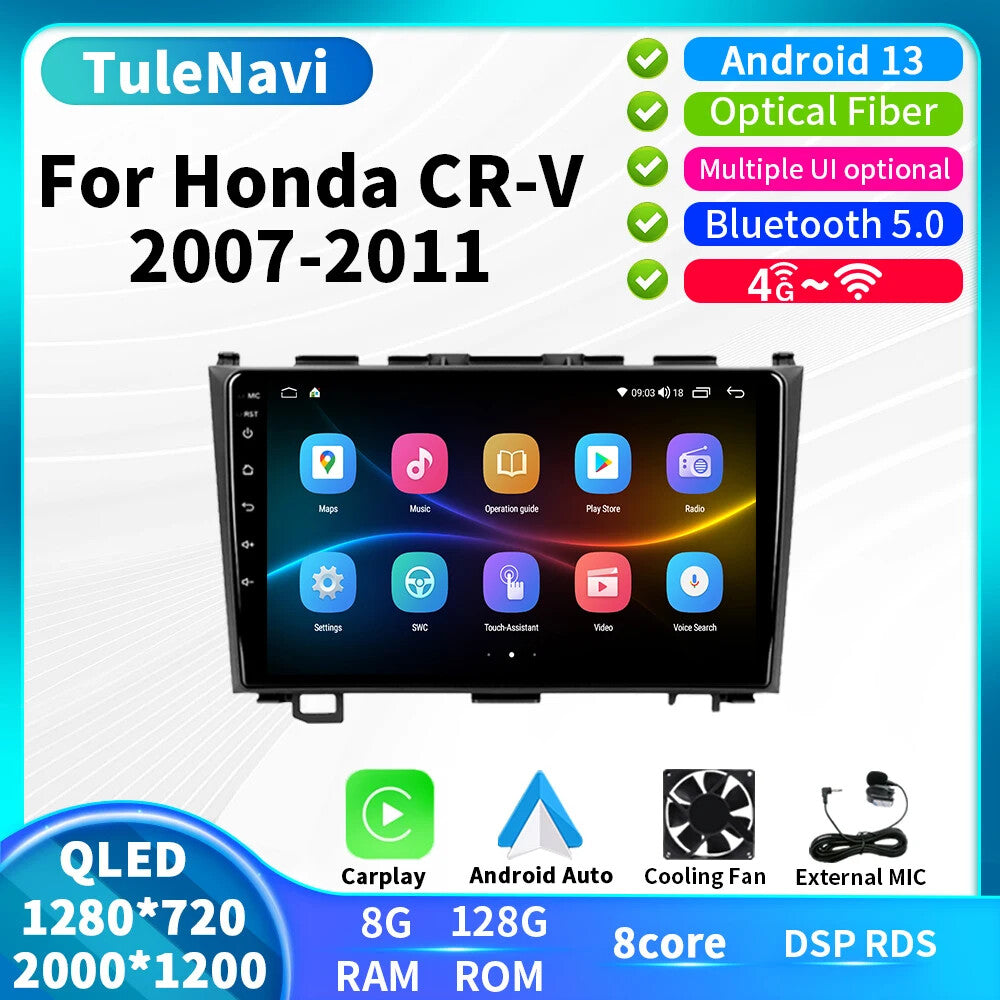 for Honda CRV for CR-V 3 2007-2011 Car Radio Android CarPlay GPS Multimedia Screen