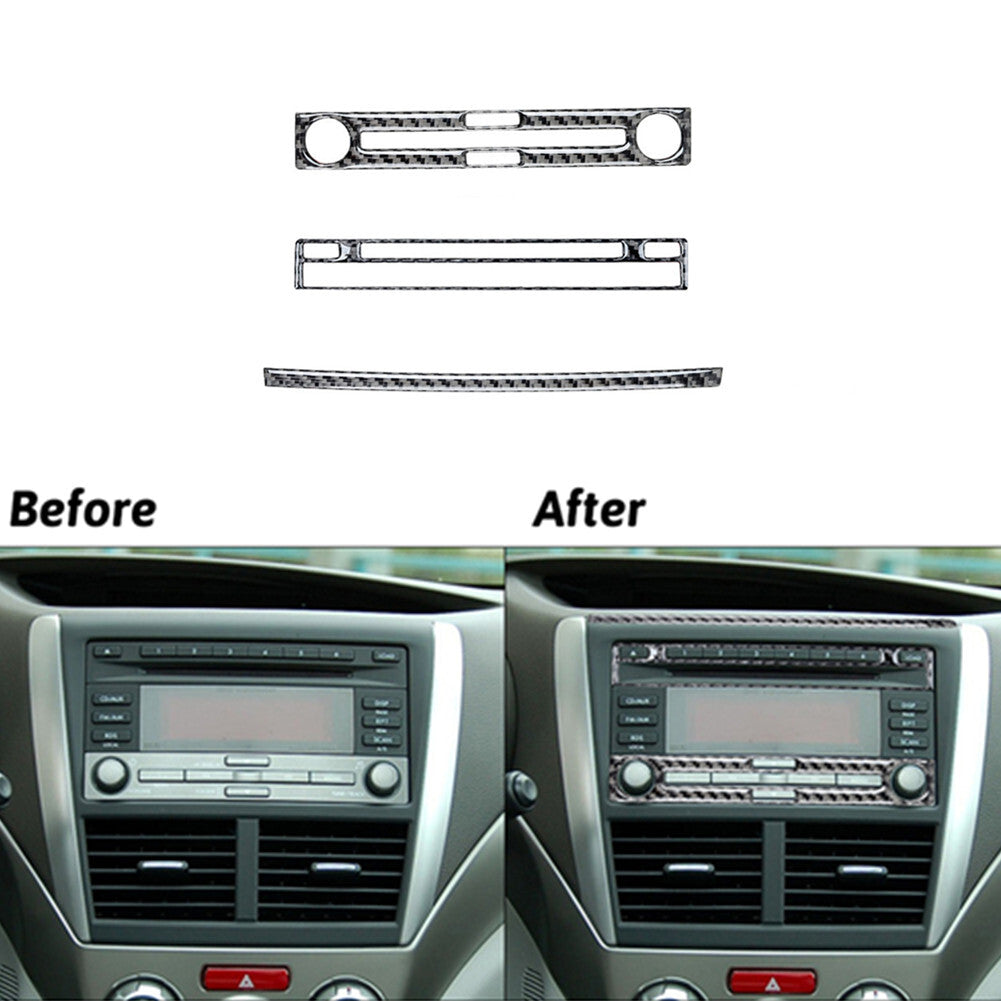 3Pcs Carbon Fiber Interior CD Console Cover Trim for Subaru Forester 2009-2013