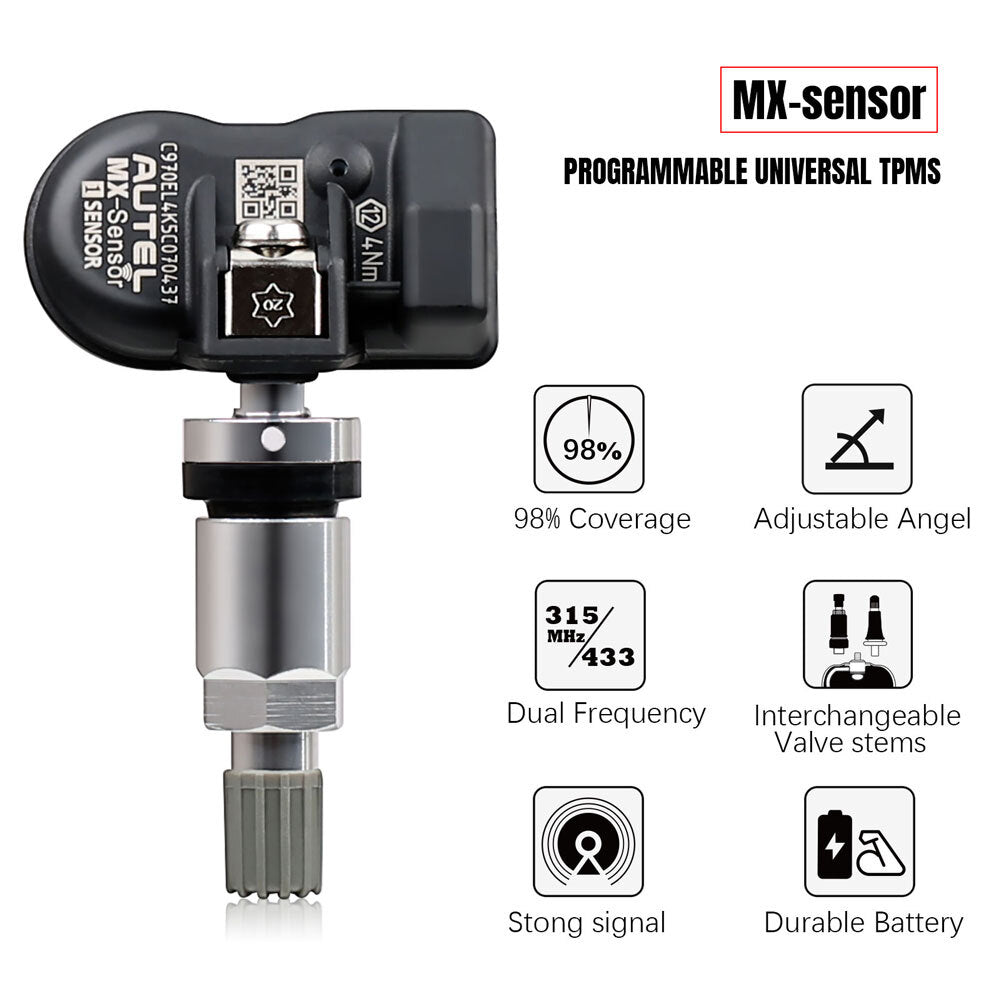 4x MX-Sensor 315MHz433MHz 2-in-1 Universal Prog-rammable TPMS Sensor Tire