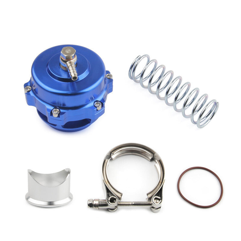 Blue Universal 50mm Blow Valve (BOV) with V-band Flange Clip, Spring, and O-ring Kit