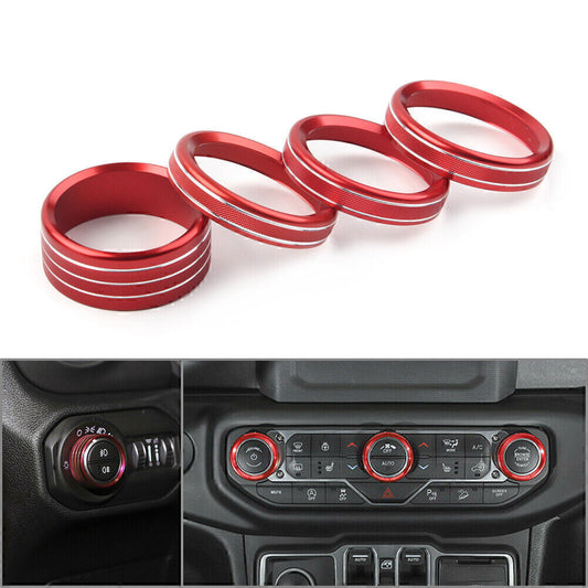 4x Red Air Conditioner Switch Knob Ring Cover Trim Fit 18-2020 for Jeep for Wrangler JL