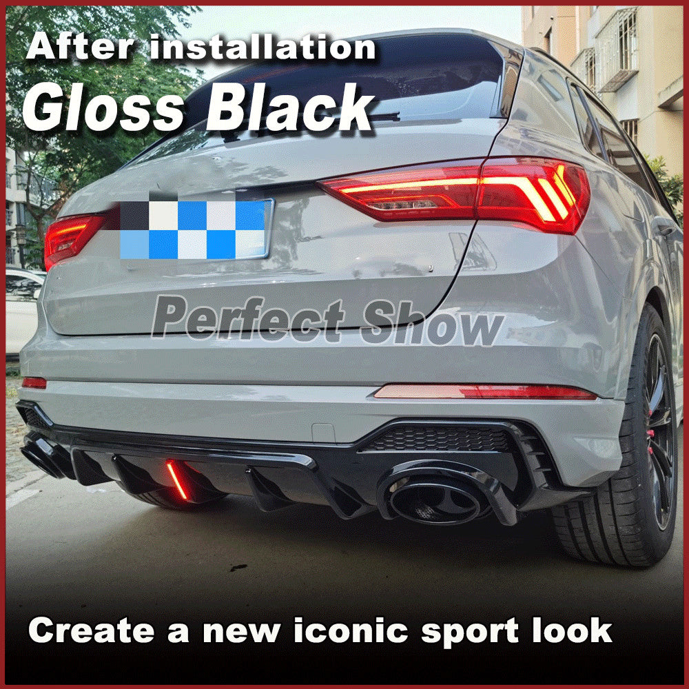 Fit for Audi Q3 S-Line 2021-22 Gloss Black Rear Bumper Diffuser Lip Exhaust Tip