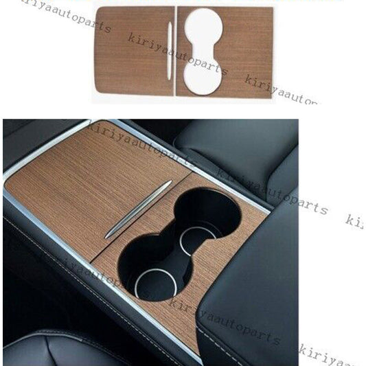 for Tesla Model 3 Y 2020-2023 Pear Wood Grain Center Console Water Cup Panel 2PC