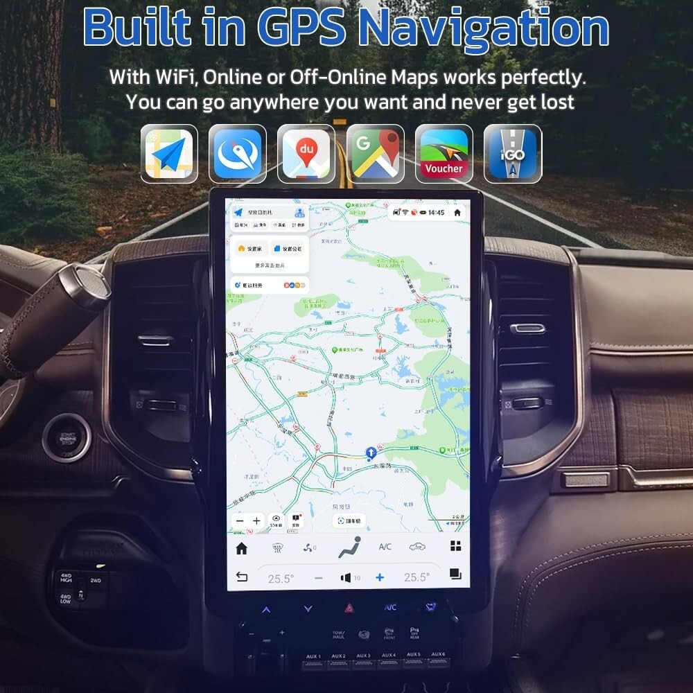 for Dodge for Ram 2019-2022 Android 13.0 Vertical Screen 2K 14.4¡å Screen GPS Radio