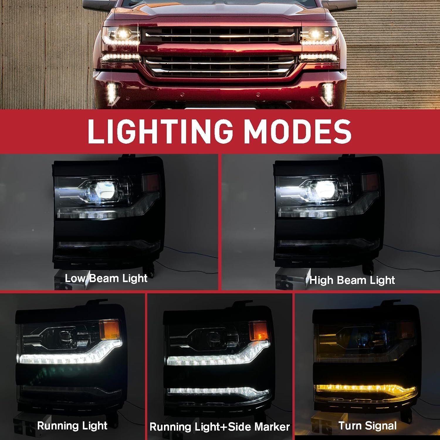 For 2016-2018 Silverado 1500 Right Side Full LED DRL Primed Projector Headlight