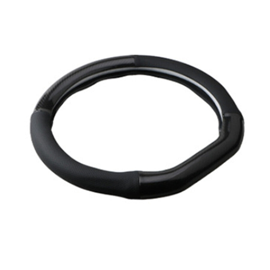 38cm Car Steering Wheel Cover Black PU Leather Carbon Fiber Non-Slip Universal