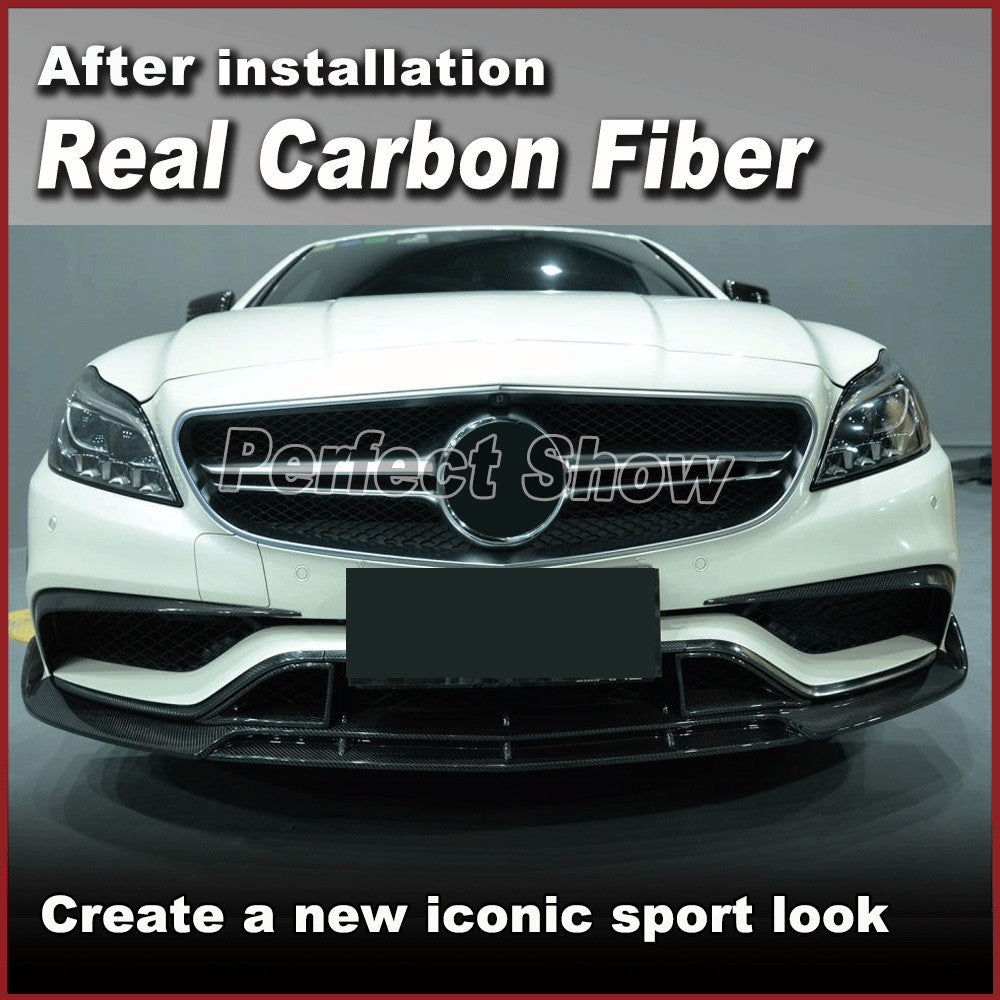 for Benz W218 CLS63 AMG 2015-2017 REAL Carbon Front Bumper Lip Spoiler Mesh Vent