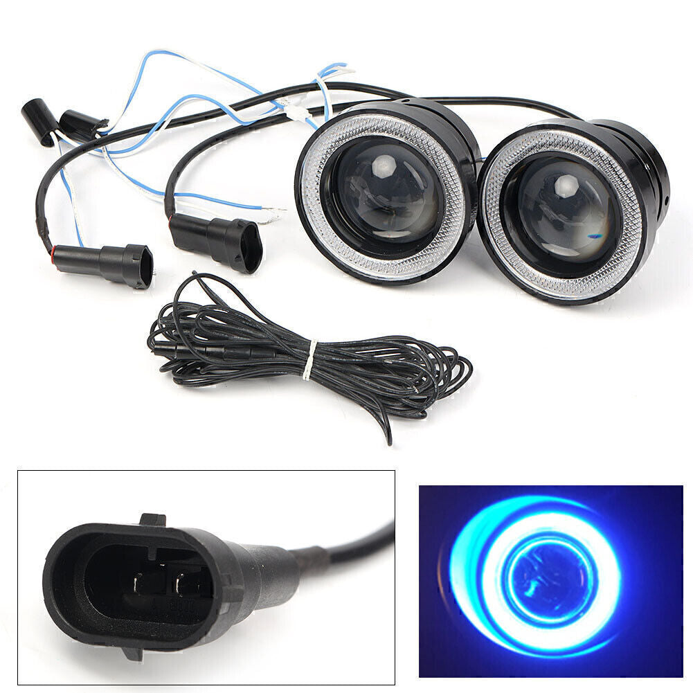 2-piece LED daytime running fog light projector with blue angel eye ring light bulb 2.5