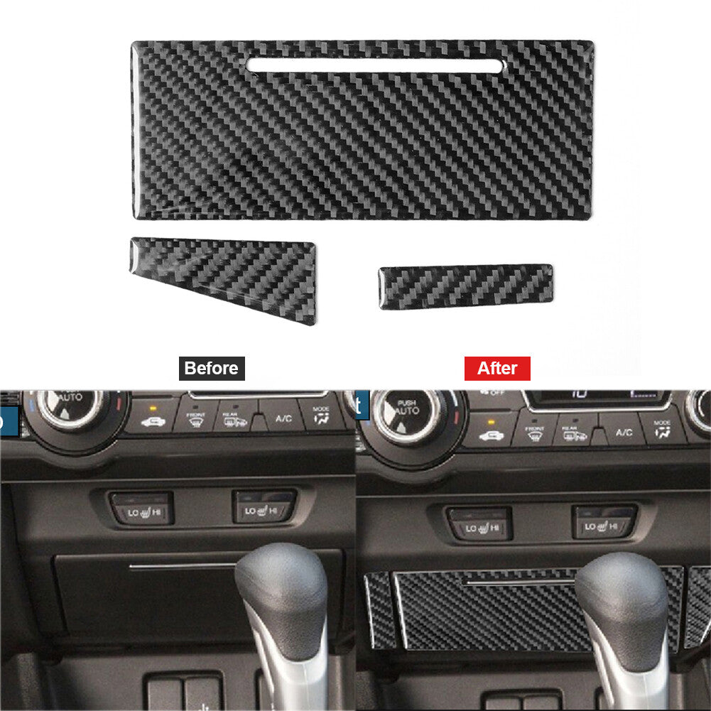 3x Carbon Fiber Center Storage Board Trim Cover for Honda for Civic Coupe 2013-2015