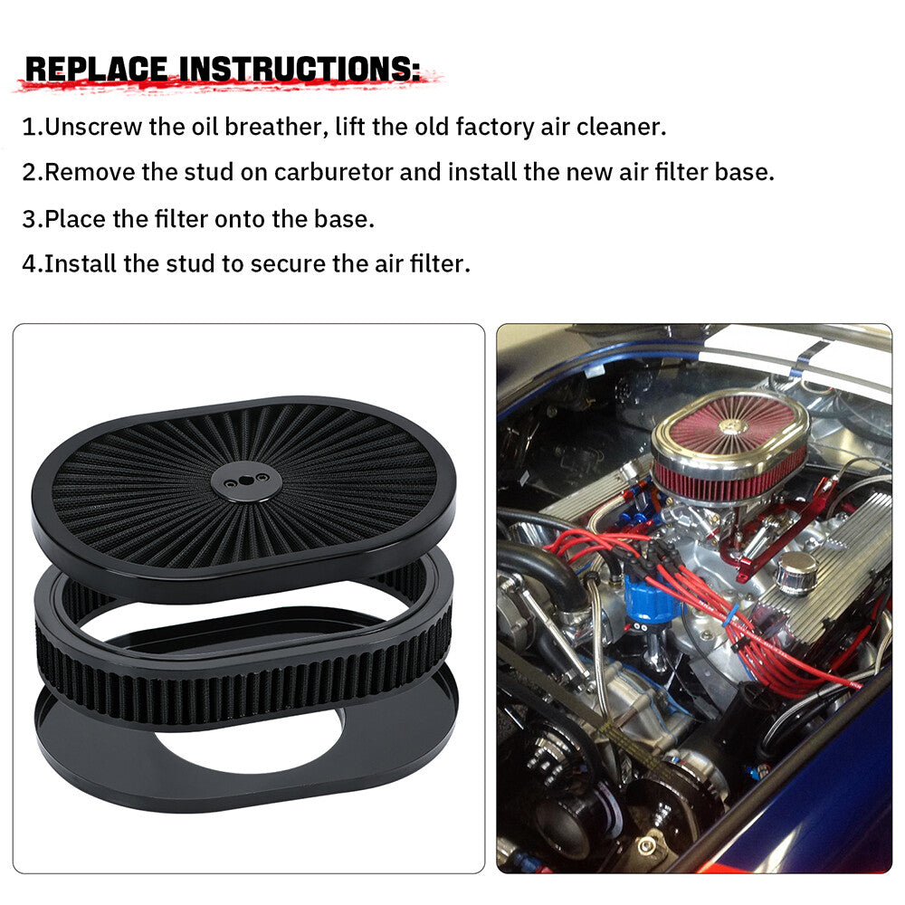 12 Oval Air Cleaner For 5-1/8 Carb Neck Diameter Holley Rochester Full Black