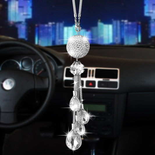 Shiny Crystal Ball Charm Car Rearview Mirror Pendant Diamond Hanging Ornament