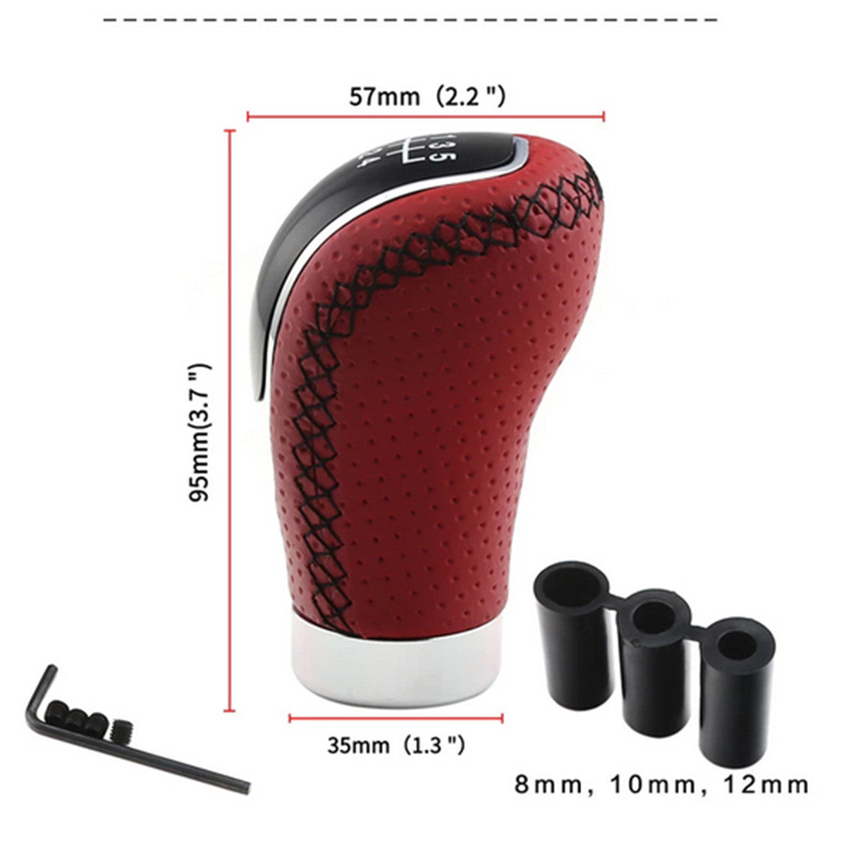 Red Leather Car Gear Shift Knob 5/6 Speed Shifter Lever W/Replaceable Cap Cover