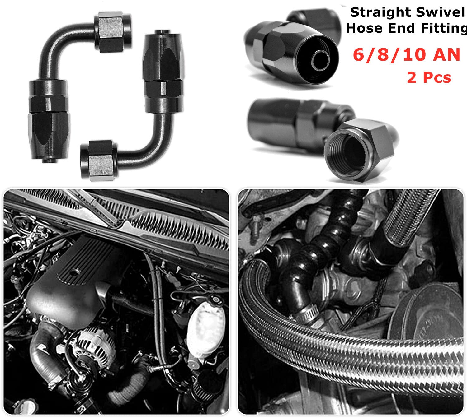 6/8/10AN 90-degree rotating hose end connector (2 pieces) braided fuel line end