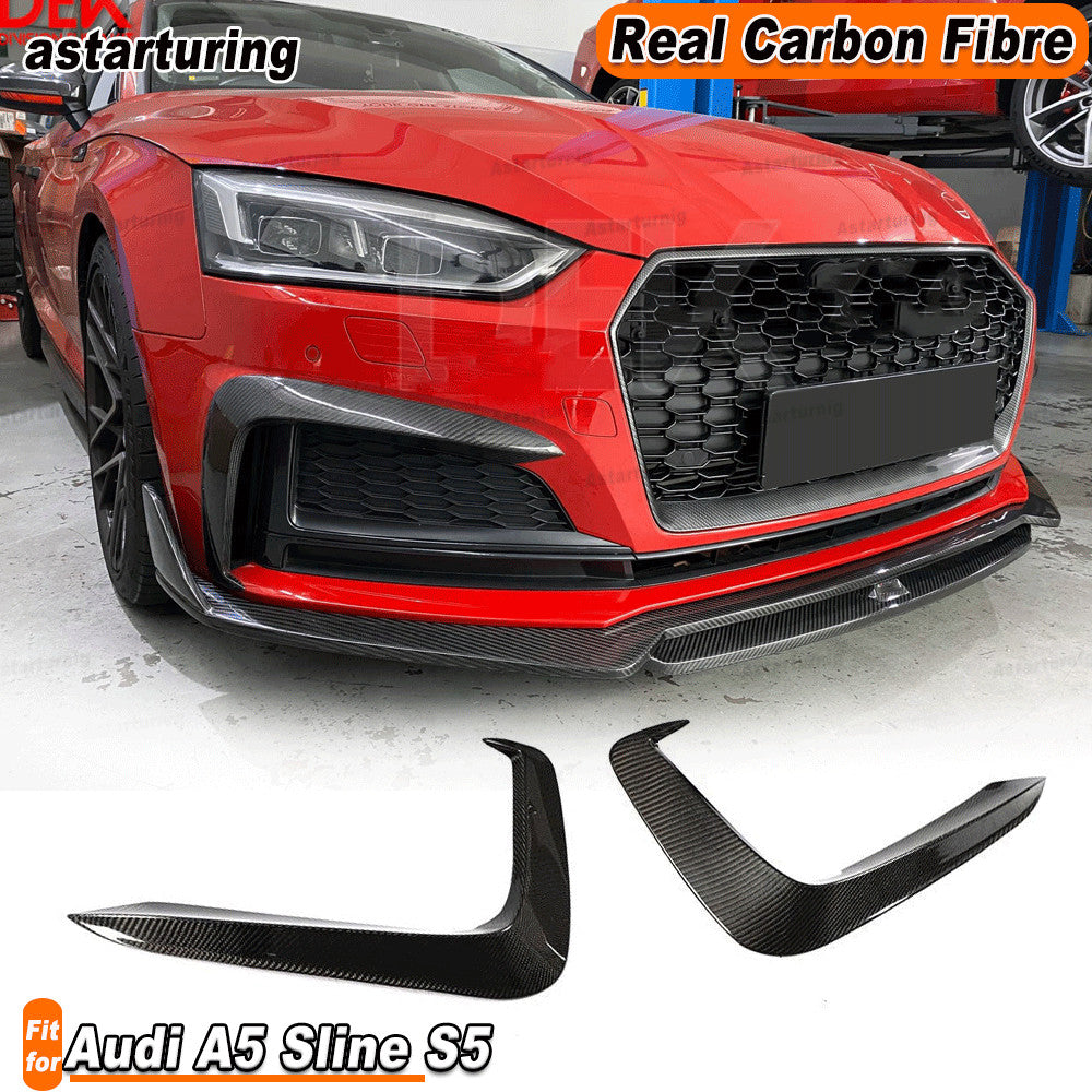 Fit for Audi A5 Sline S5 2017-19 REAL CARBON Front Bumper Splitter Spoiler Fins