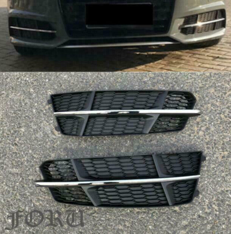for Audi A6 S6 2016-2018 Fog Light Lamp Grilles W/Chrome Trim Front Bumper Grill