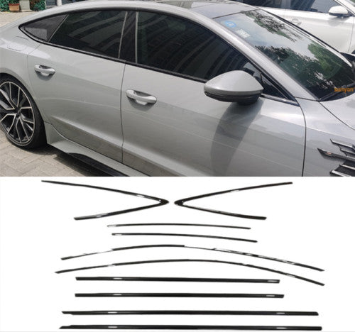 For 2013-18 for Audi A7 S7 Gloss Black Steel Window Full Molding Strip Trim Set 10x