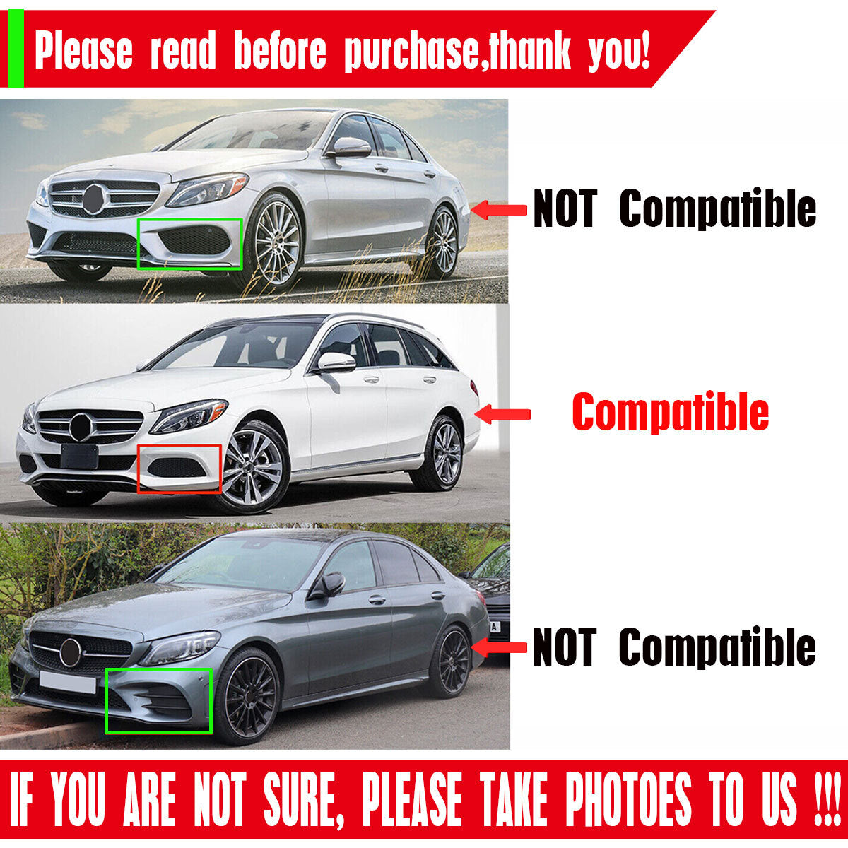 A pair of front bumper fog light ventilator grille covers for the for Mercedes-Benz W205 (2015-18)